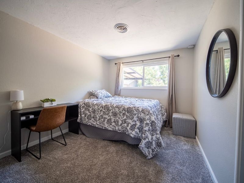 55" 4K Roku Smart TV, writing desk, Queen size memory foam mattress, black out curtains, full length mirror