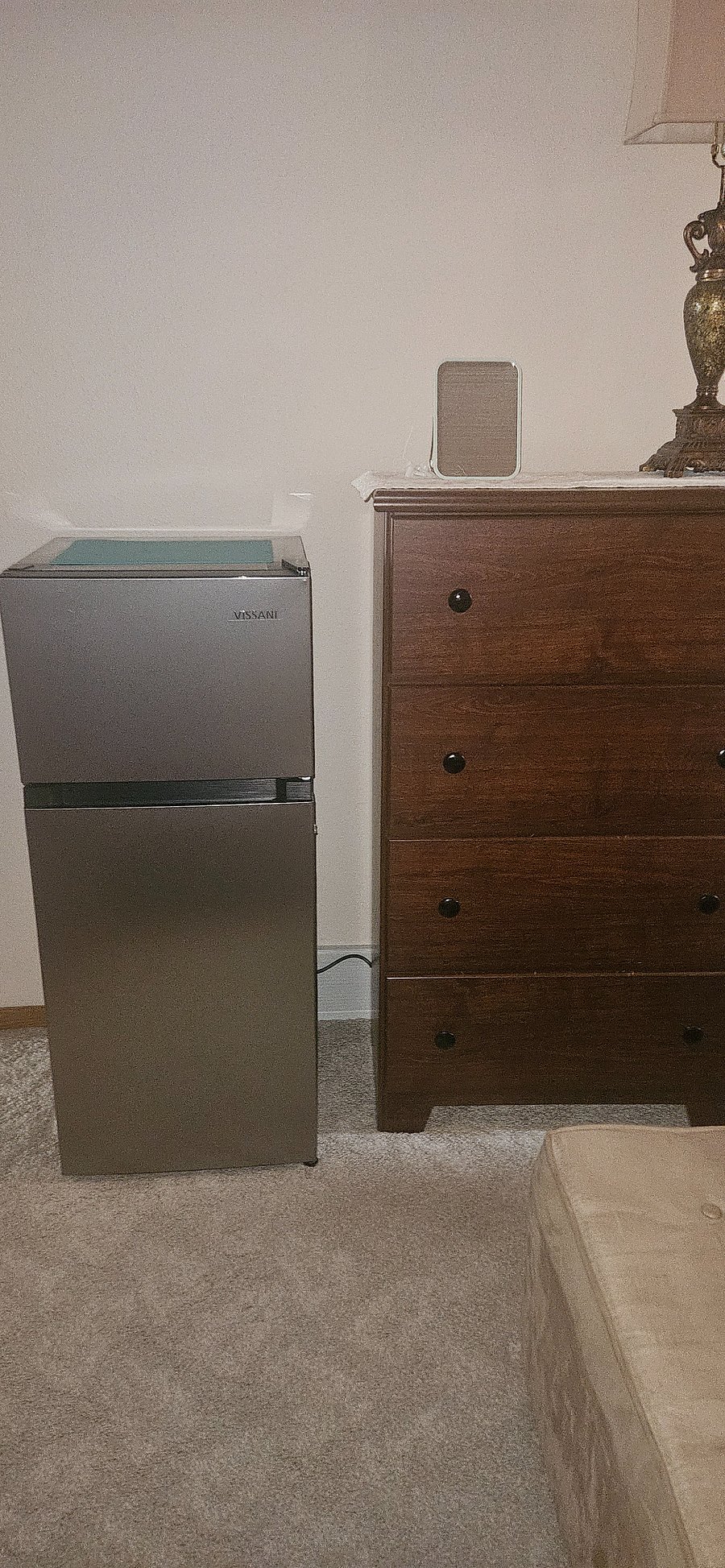 Upper level bedroom refrigerator and dresser