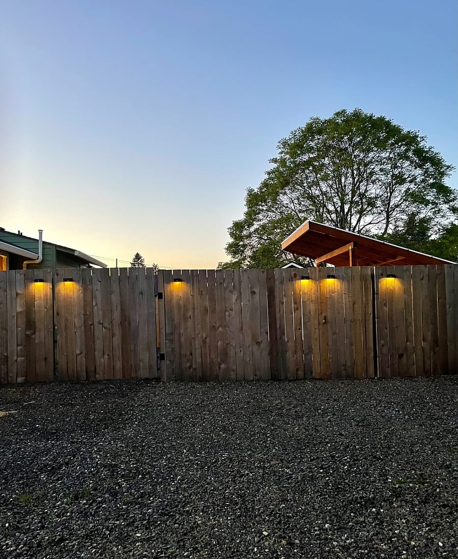 Night view of driveway.