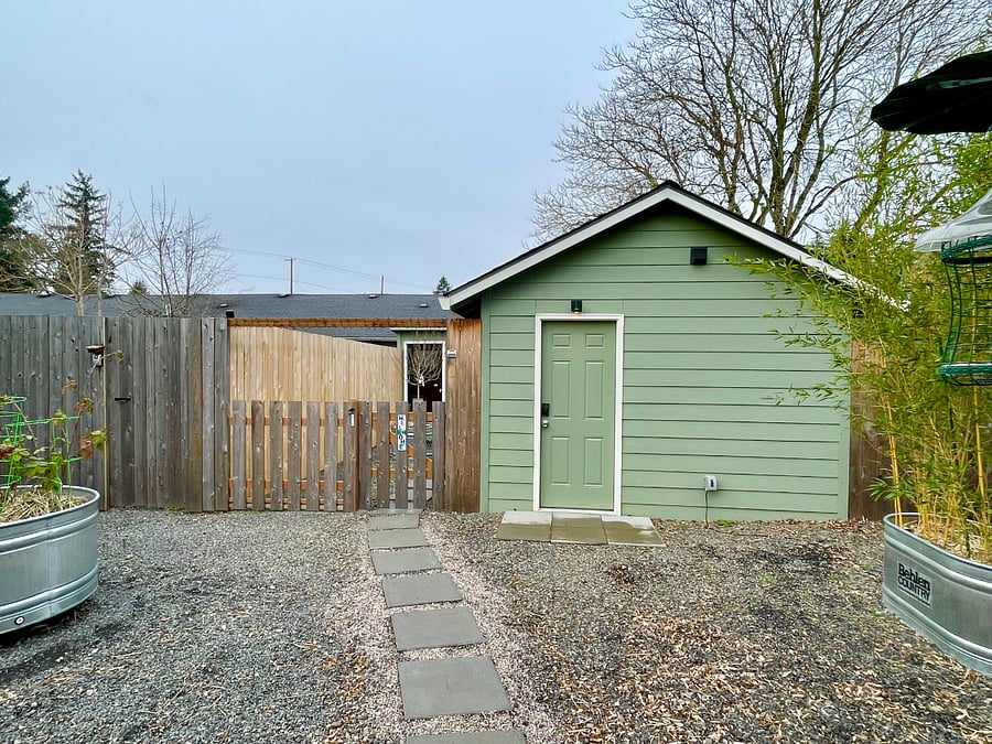 Fully fenced Studio entrance