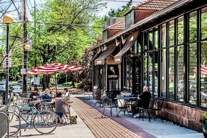 Just a couple of blocks from restaurants and coffee shops.