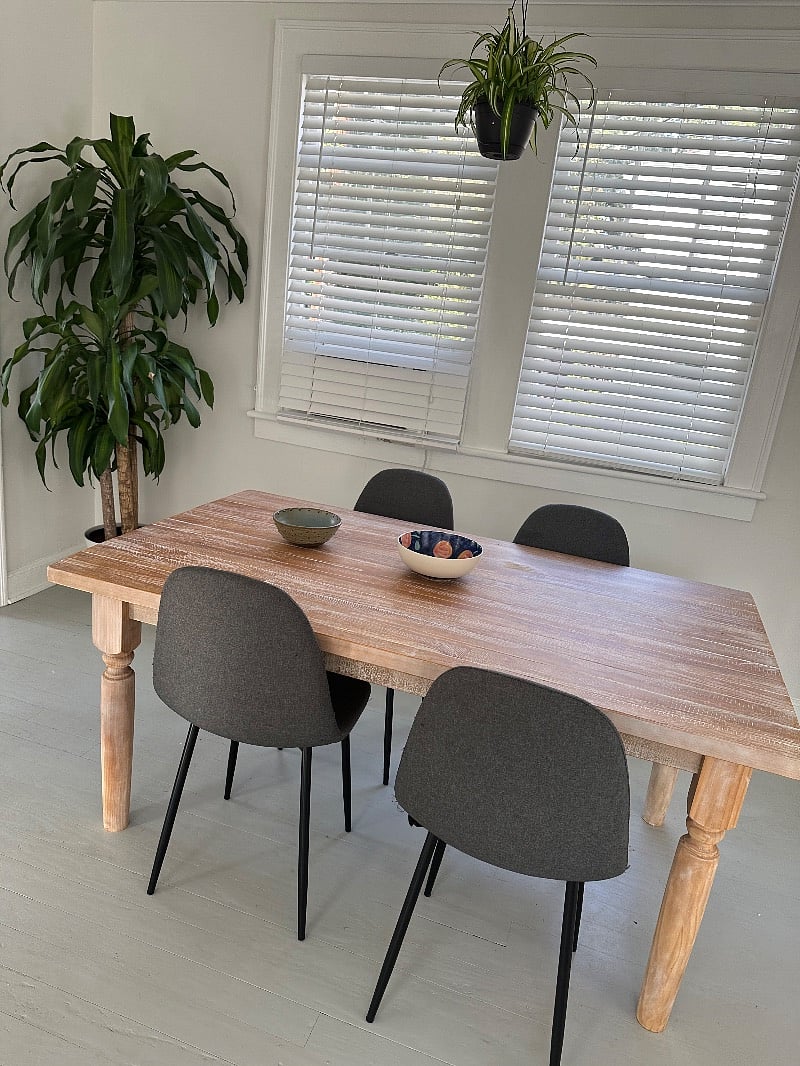 huge dining room table..light filled living dining room