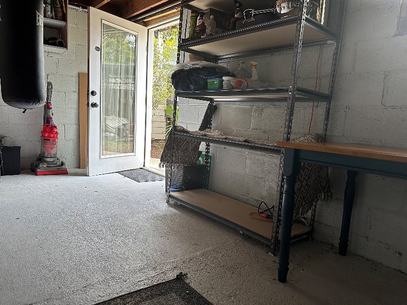 shelves and folding table next to laundry in your own storage room for bikes etc..and your own laundry room with new washing machine and dryer yours alone..and another extra large fridge is also here for costco storage etc..