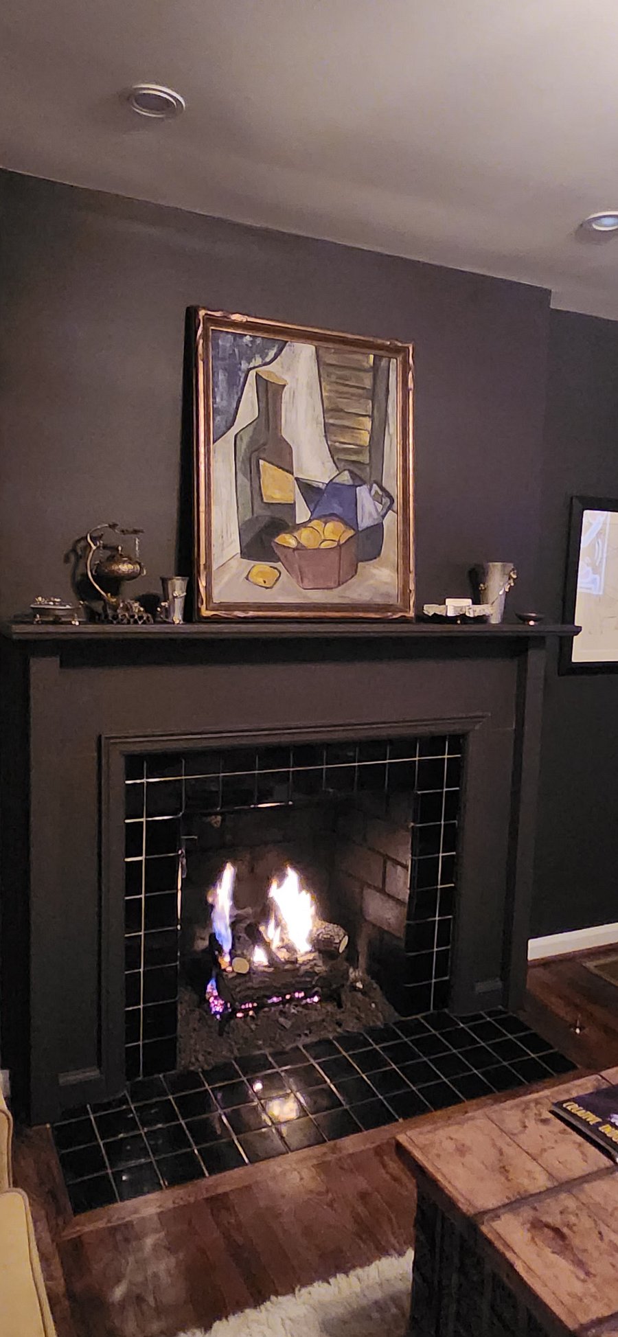 Easy to operate gas fireplace helps set a romantic mood, punctuated by the well appointed decor