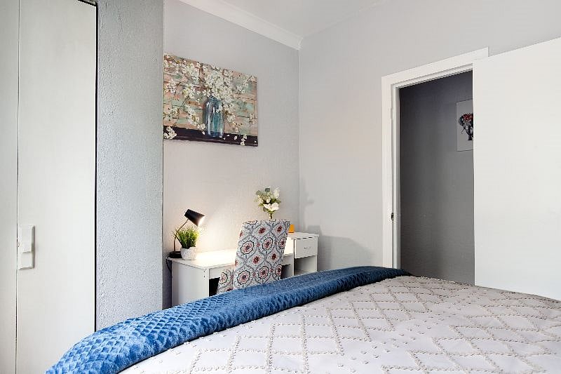 Cozy bedroom with spacious closet and dedicated workspace