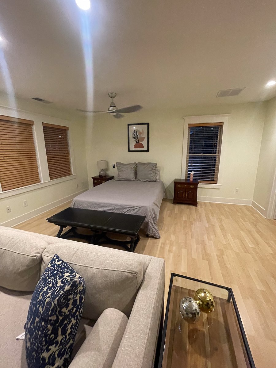 Queen bed , room has lots of natural light