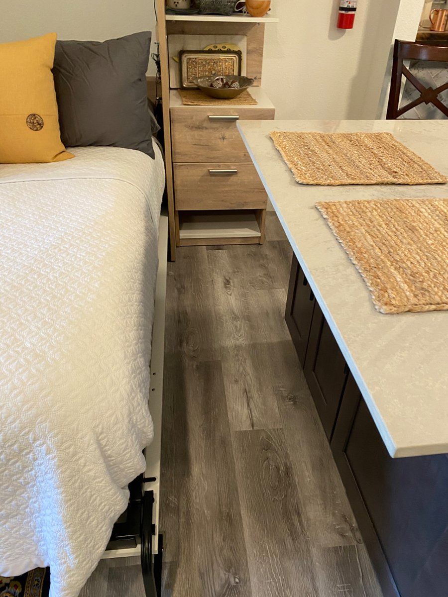 Showing space on the right side of the bed when fully extended into the living area