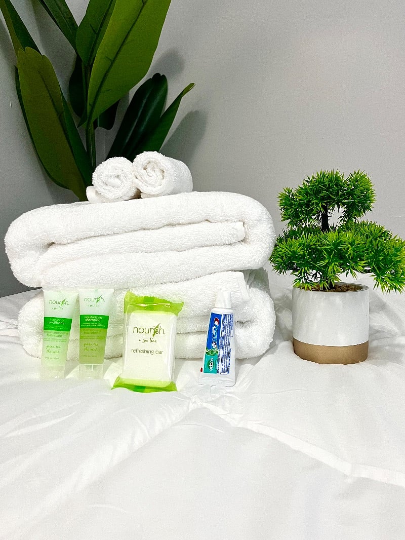 Pillows and washcloths included