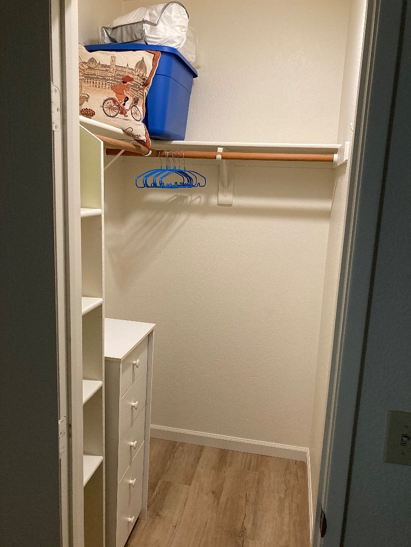 walk in closet + extra bedding