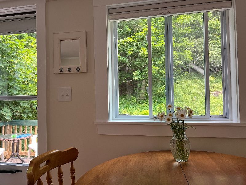 private, garden view from kitchen table