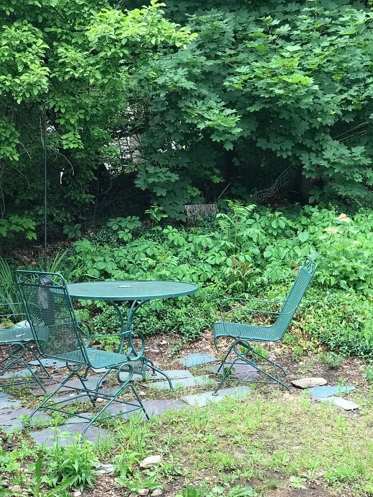 back yard garden space below the deck