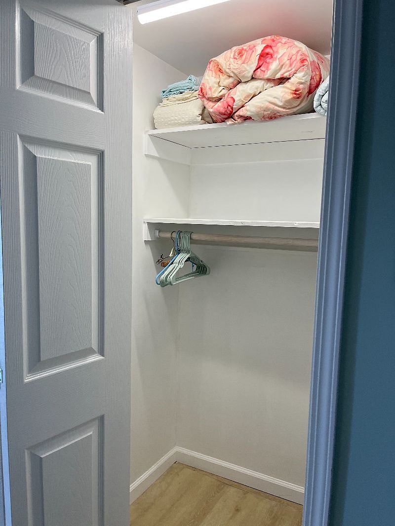 Lots of closet space in the bedroom for hanging and folded clothing and shoes.