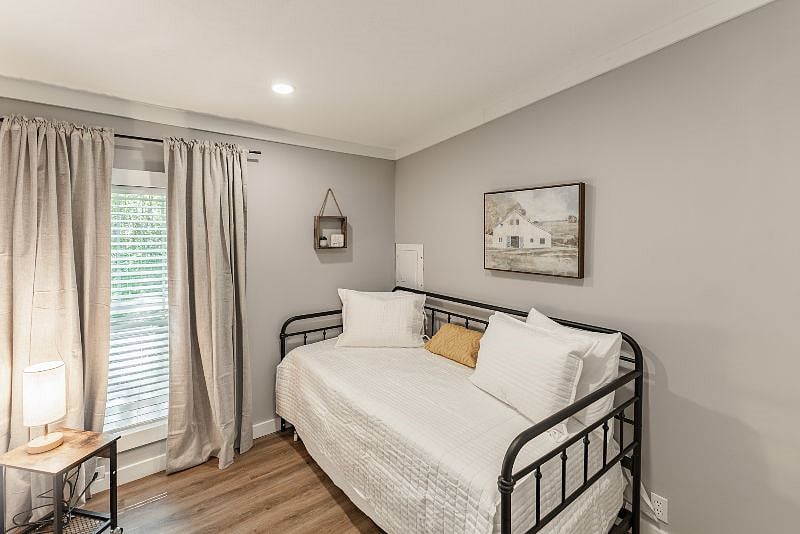 Spacious closet for your belongings, luggage rack, a safe, and your own TV. Kick back and binge watch your favorite shows! 