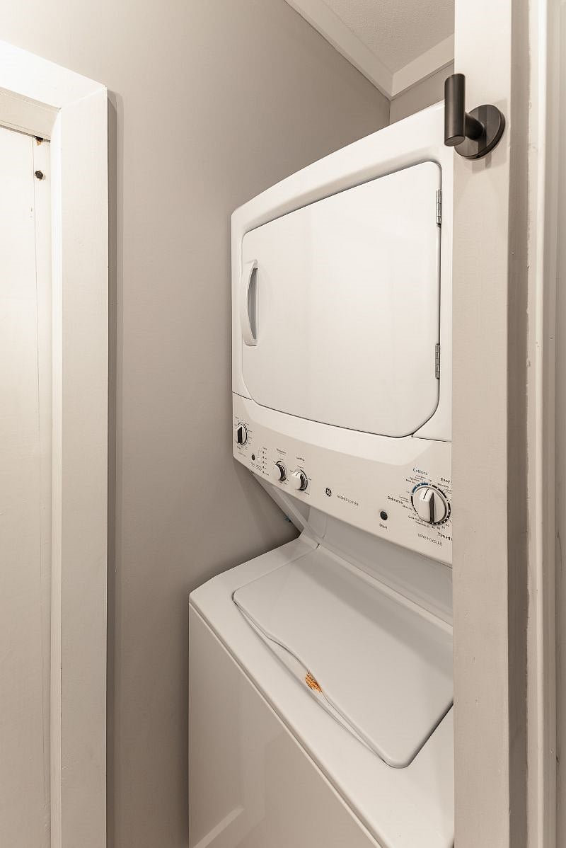 Stackable washer and dryer located inside of the unit. Free of charge. 