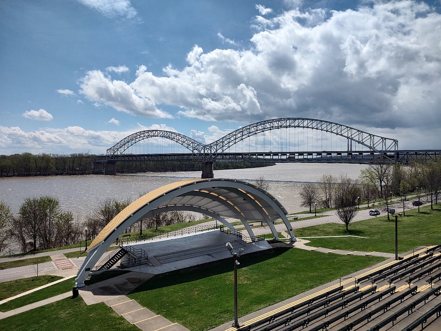 Amphitheater along the Ohio River, approx 1 mile from unit. Free concerts during the summer!