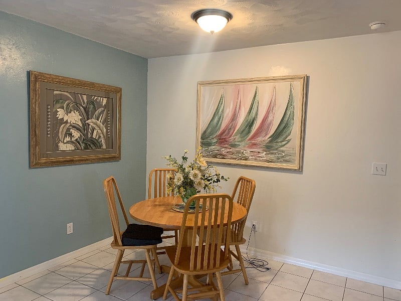Dining area in the open floor plan
