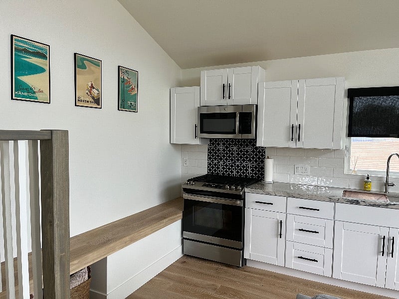 Kitchen with built in seating and storage