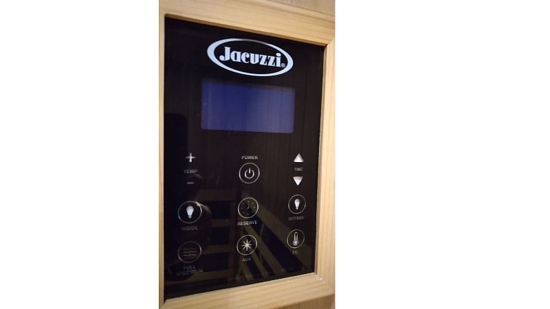 Infrared sauna control panel with smart phone jack for music.
