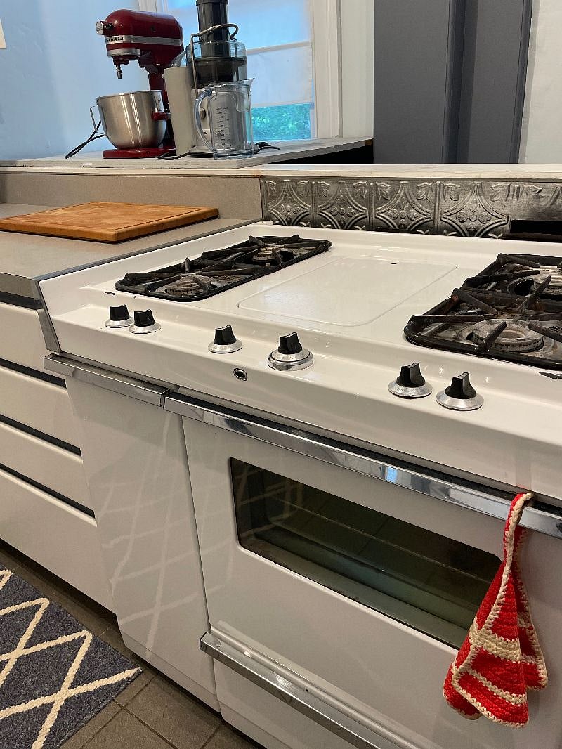 We love our antique gas stove.