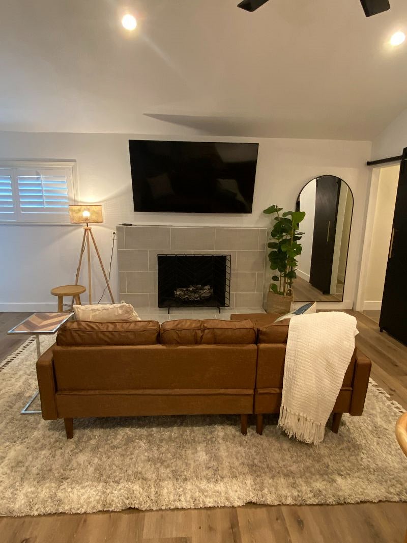 Smart TV with indoor fireplace