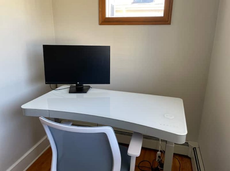 27" monitor with standing desk and office chair