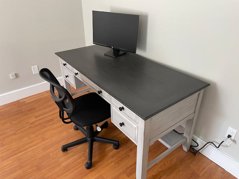27" monitor with large desk and office chair
