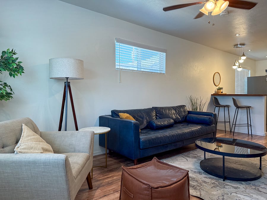 Open living room with 65" TV