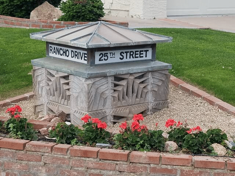 Frank Lloyd Wright design street sign - E. Rancho Drive and 25th Street