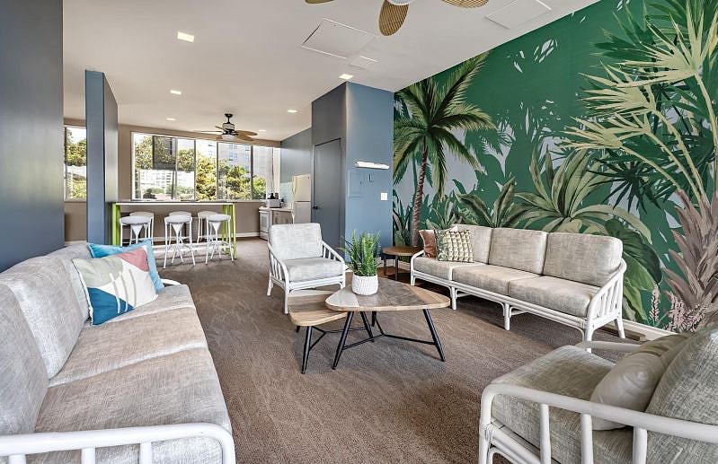 Party room just off the pool area. There are 20 guest parking stalls.