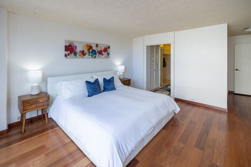 Bedroom 1 with Master bathroom and King size bed and his/her closets