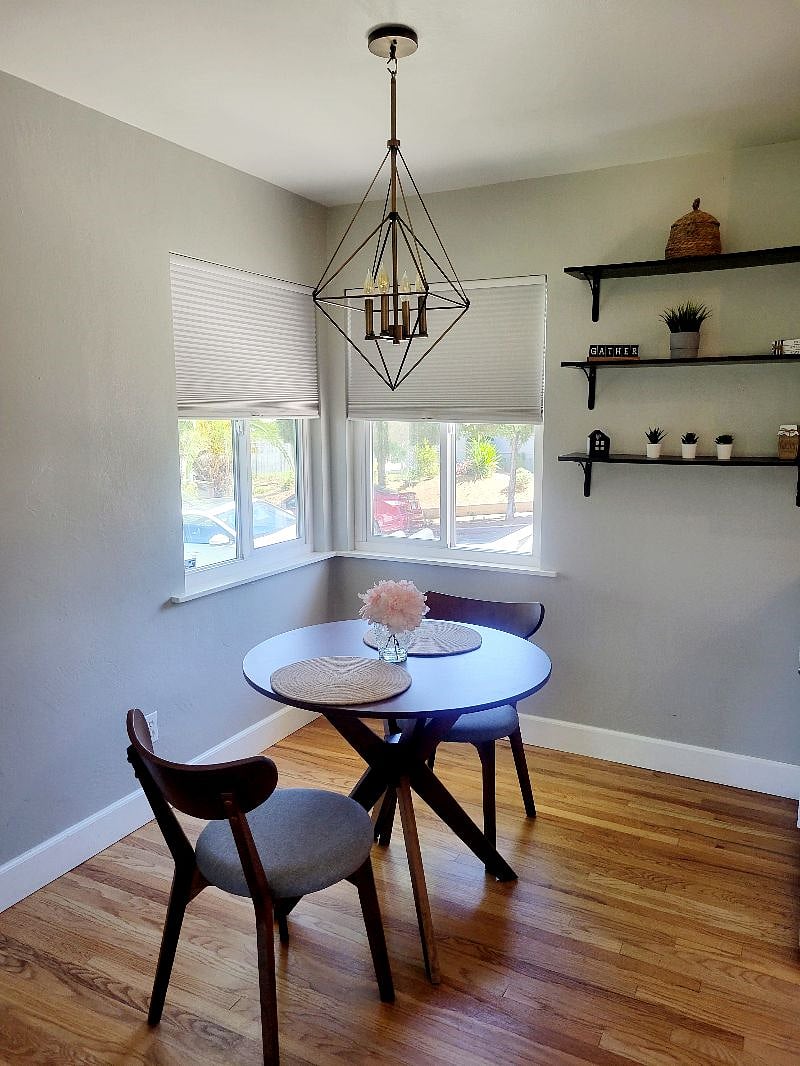 Dining area that can be used as a work space in addition to the bedroom workspace.