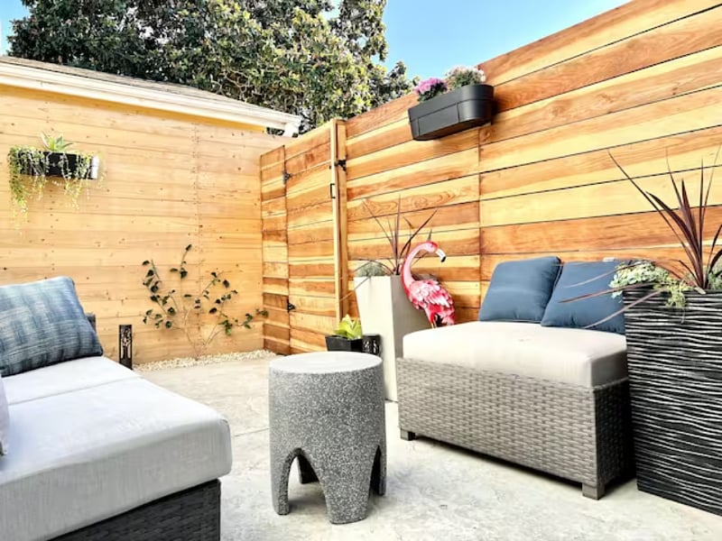 Small back patio with seating