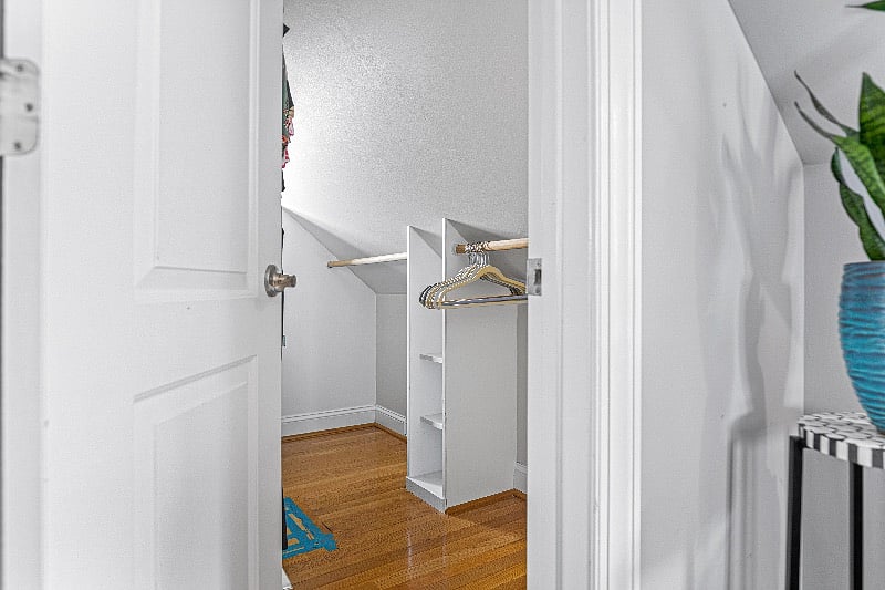 The walk-in closet provides plenty of space for organizing your wardrobe.