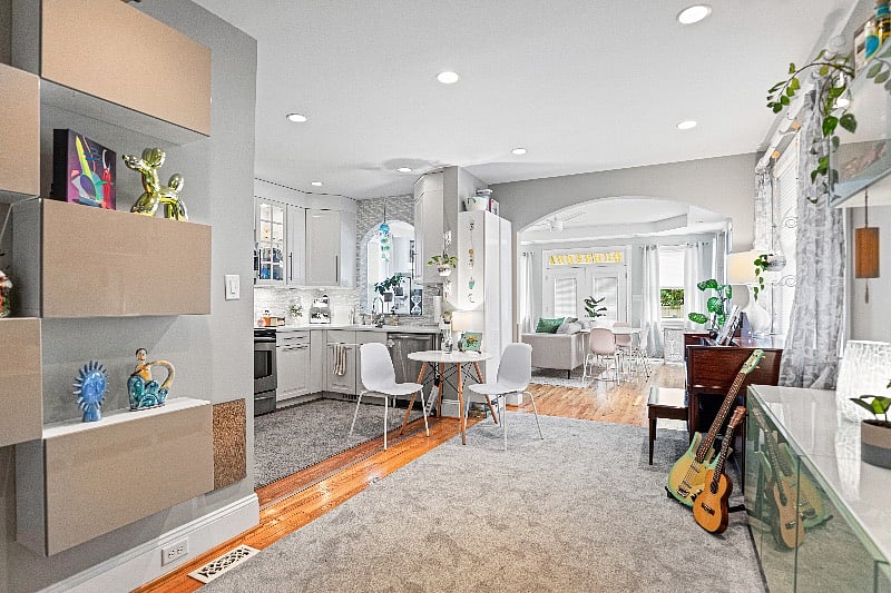 The open floor plan creates a bright and airy atmosphere.