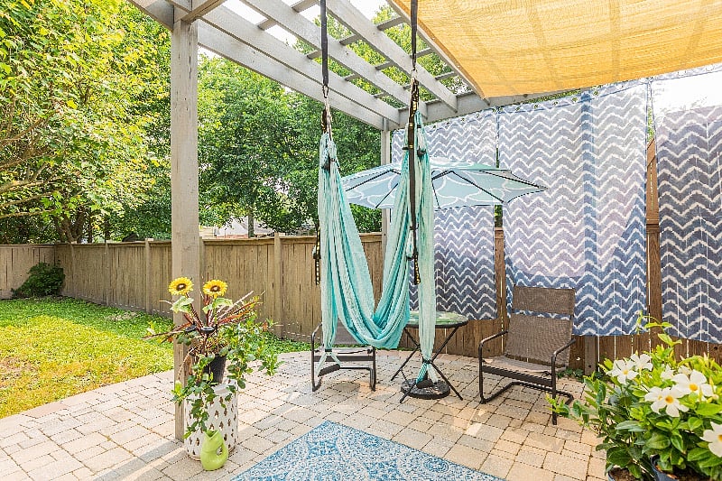 The yoga swing is great for aerial yoga poses, inversions, and deep stretches.