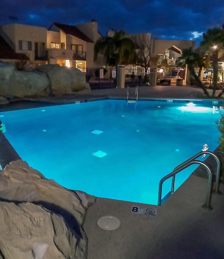 Heated Pool and Jacuzzi at night