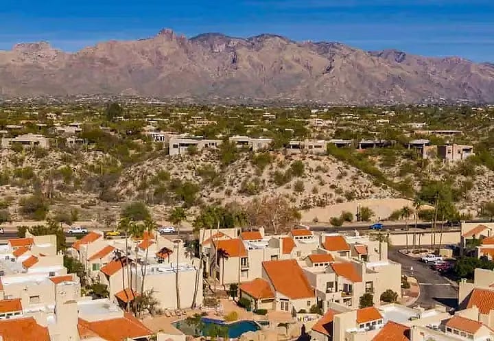Bird-eye view of the complex toward the Catalina Mountains