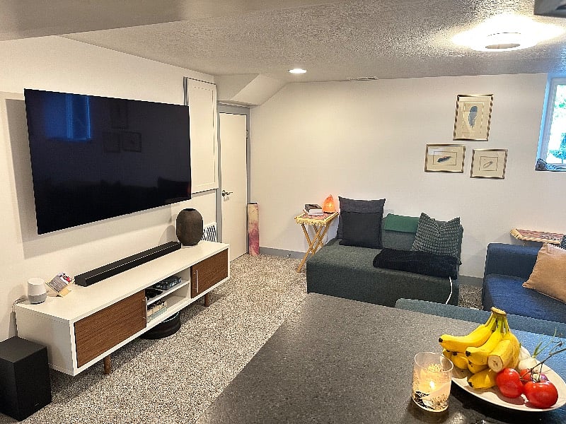 Great room entertainment. Storage behind.