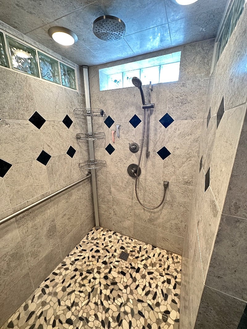 Extra large shower room.