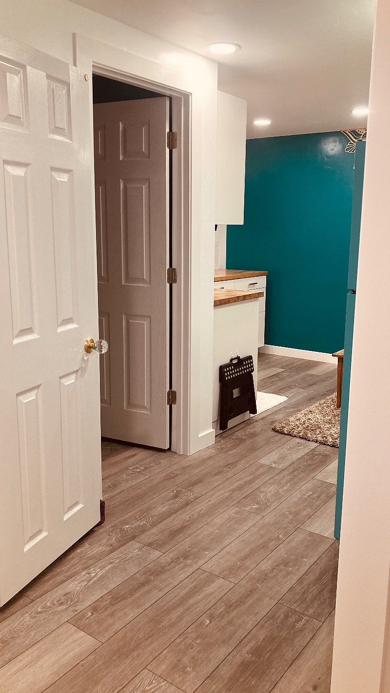Looking into bathroom/kitchenette/lining room from laundry area. This picture is to help you orient to the layout. :)