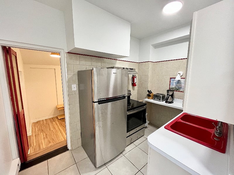 Kitchen in rear studio