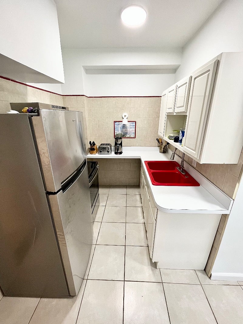 Kitchen in rear studio