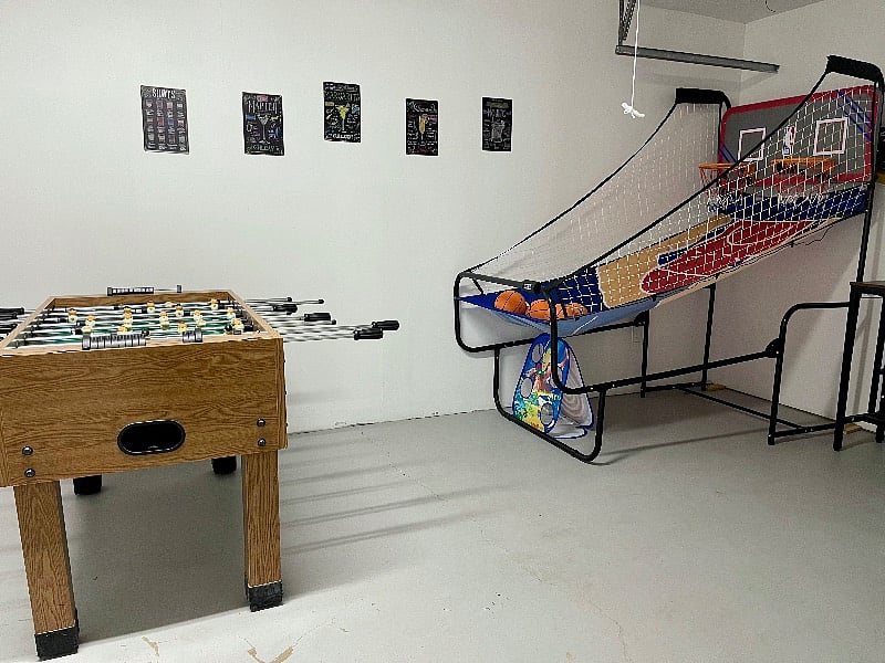 Game Room with Foosball, Basketball, games and Washer/Dryer
