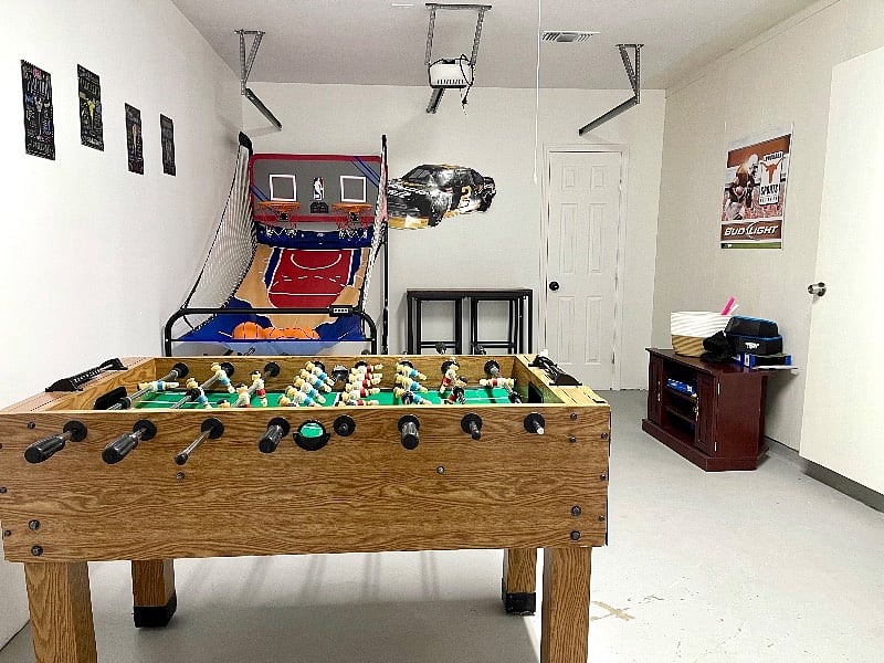 Game Room with Foosball, Basketball, games and Washer/Dryer
