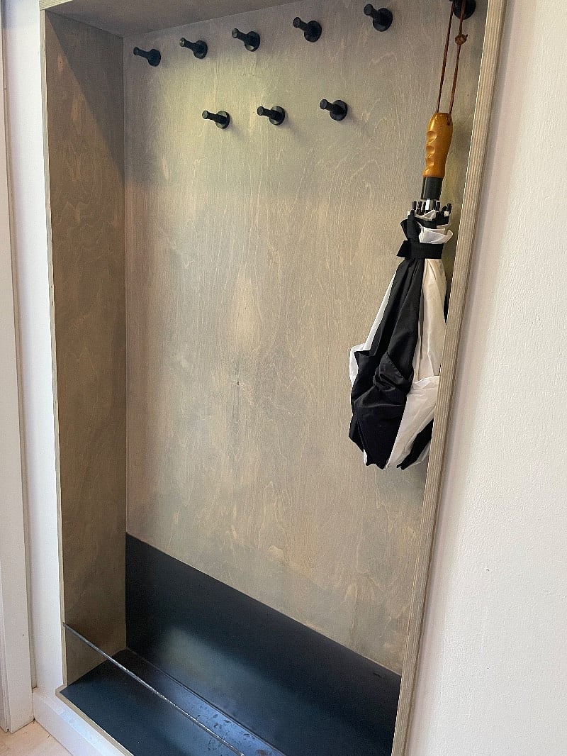 Custom shoe holder and coat area