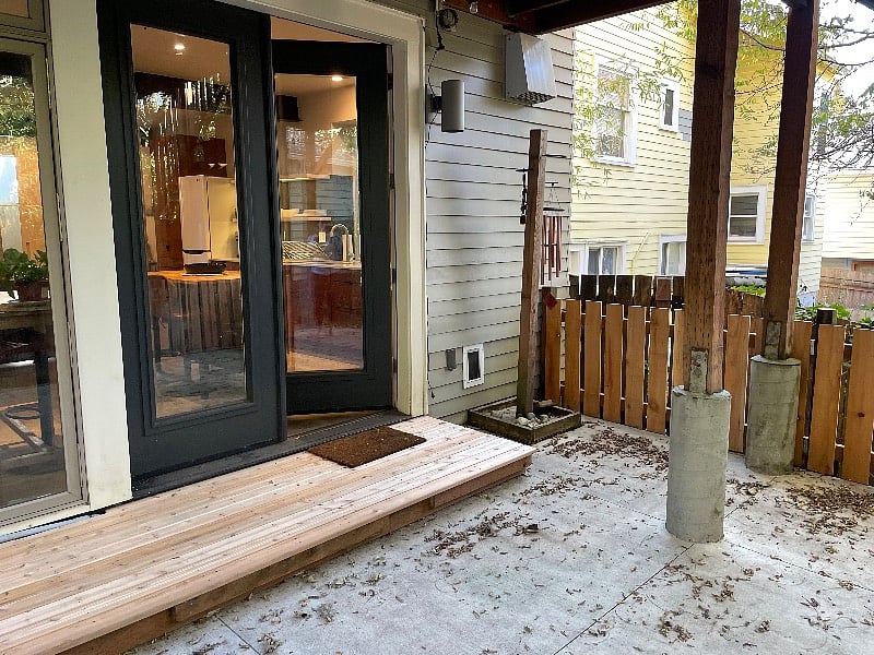 French doors open onto private patio and huge fully fenced greenspace.