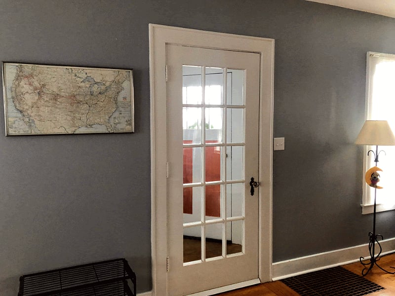 View towards front vestibule from living room