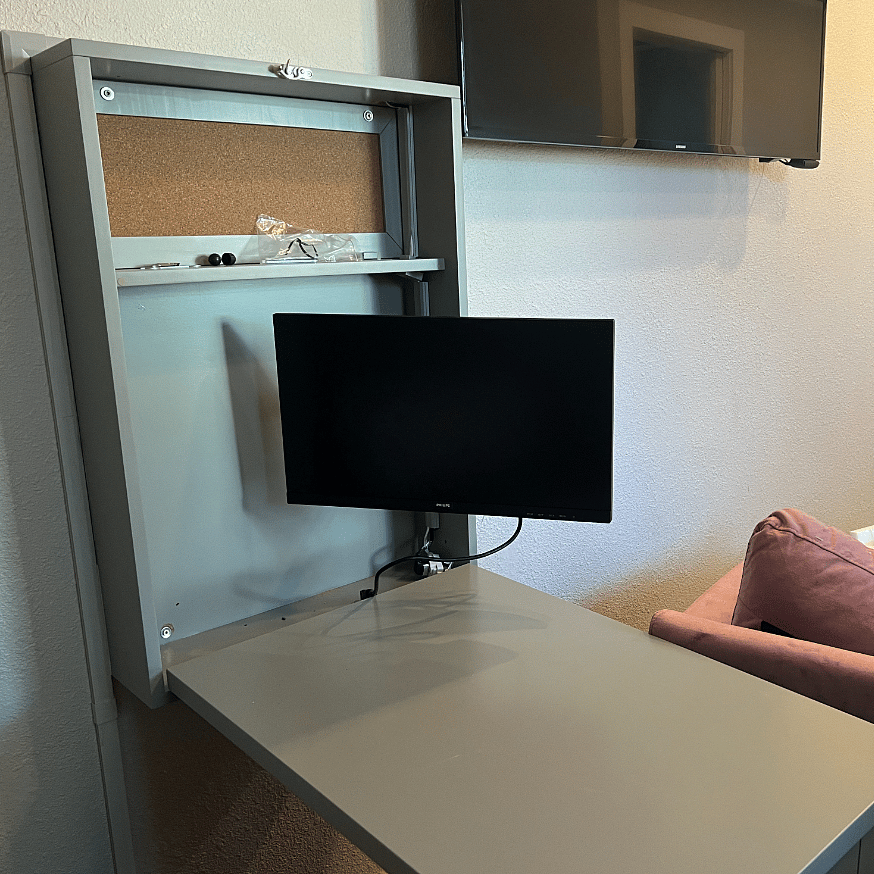 22 inch monitor with HDMI cord for ULTIMATE productivity that folds back in when not in use.