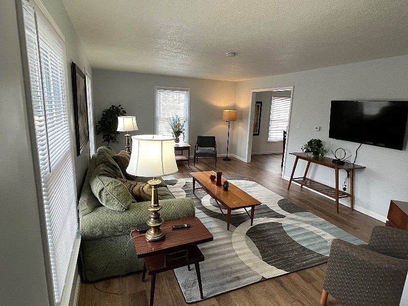 Living room with 50" Amazon Fire TV.