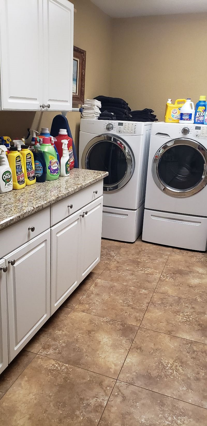 Completely furnished shared laundry room, ironing board, vacuums, cleaning supplies, first aid, new washer/dryer and 3 brand new Air conditioners! 